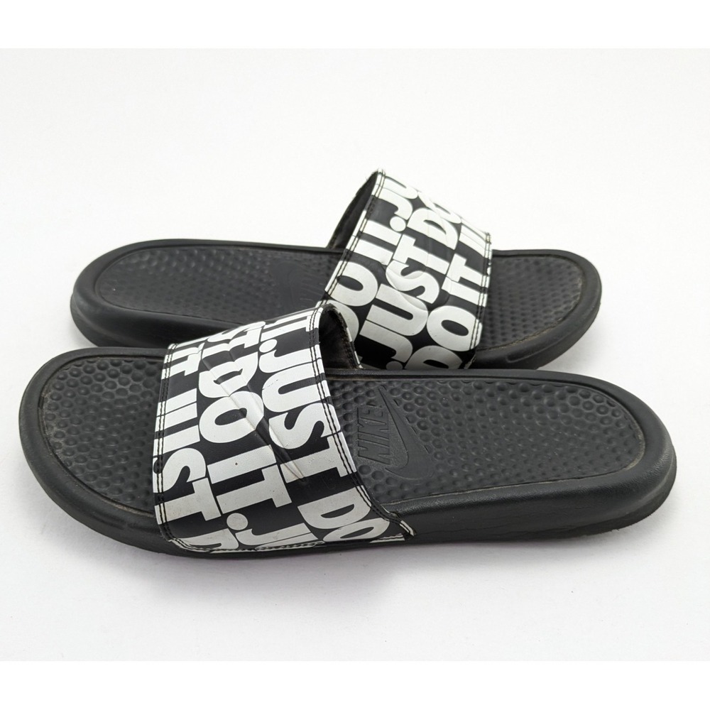 Mens Nike Black White Benassi Just Do It Logo Print Sandals 631261-024 Size 9